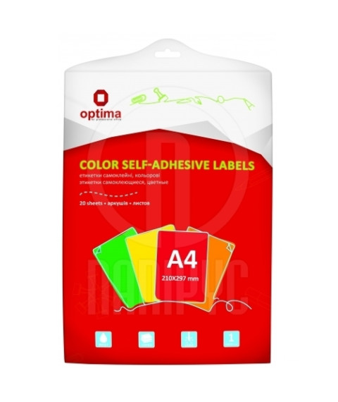 Etichete autoadezive color A4, 20 foi, 1 buc, 297*210 mm, OPTIMA
